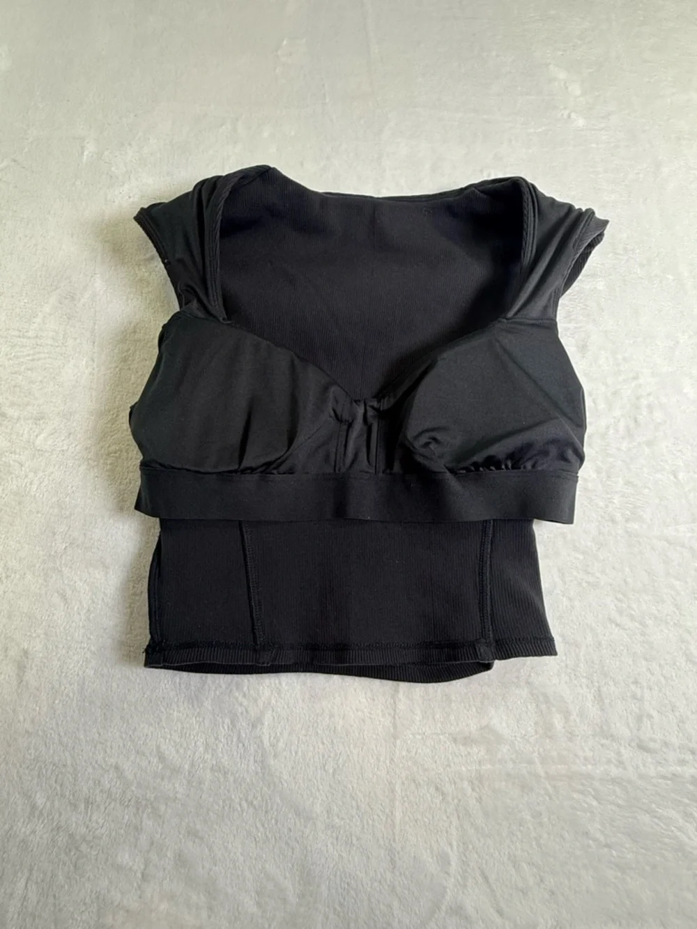 ALO Yoga Black Ribbed Sweetheart lined with bra Performance Tank Top Size‎ S
